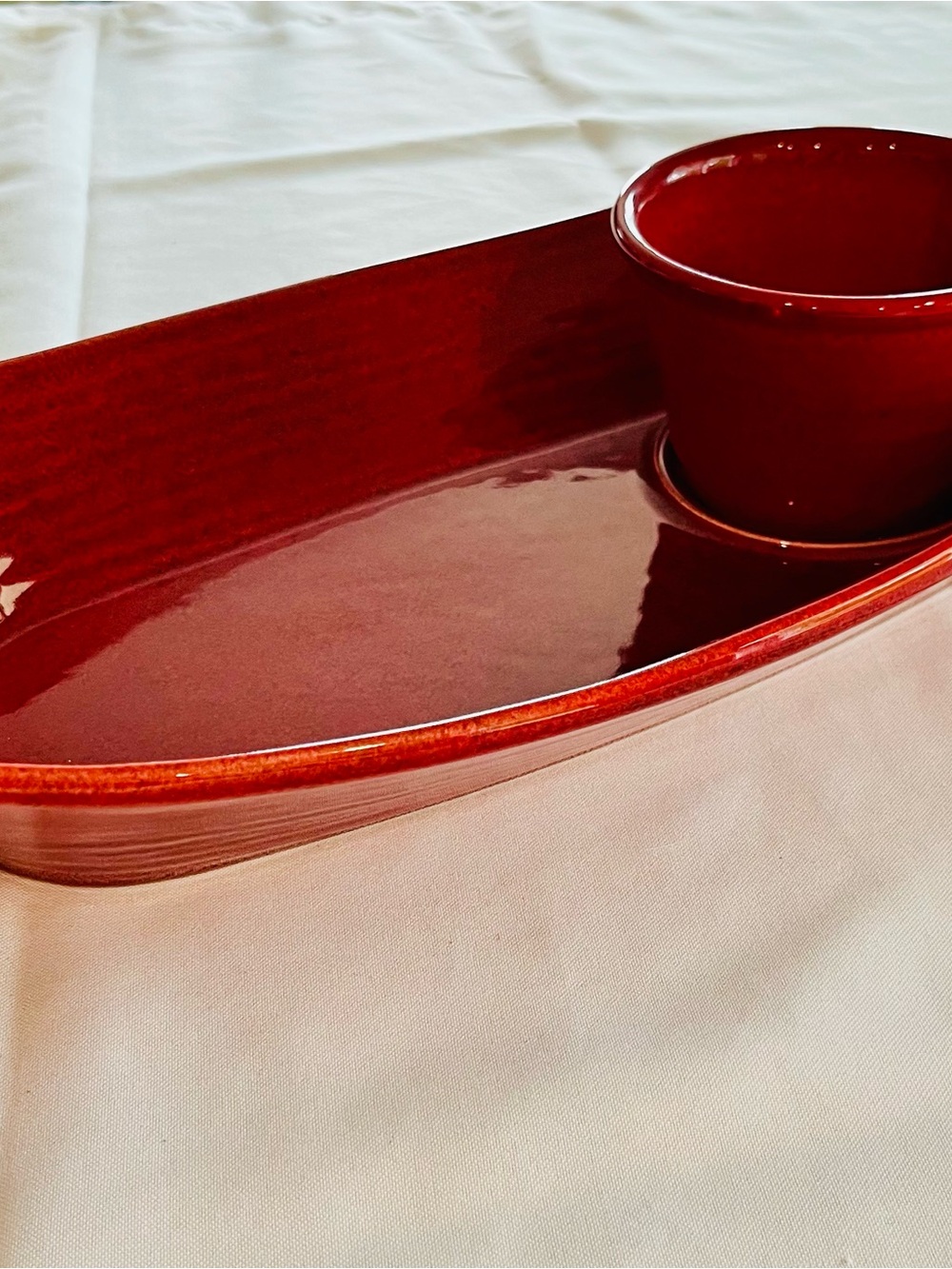 Skyros Designs Joys Chip and Dip 2-Piece Set Poppy Red Handmade Stoneware